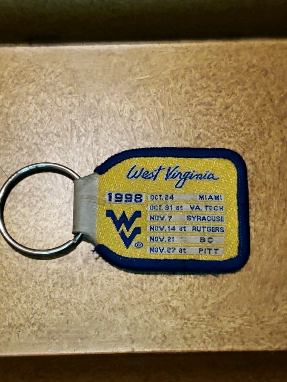 Vintage 1998 West Virginia WV Schedule Fabric Keychain